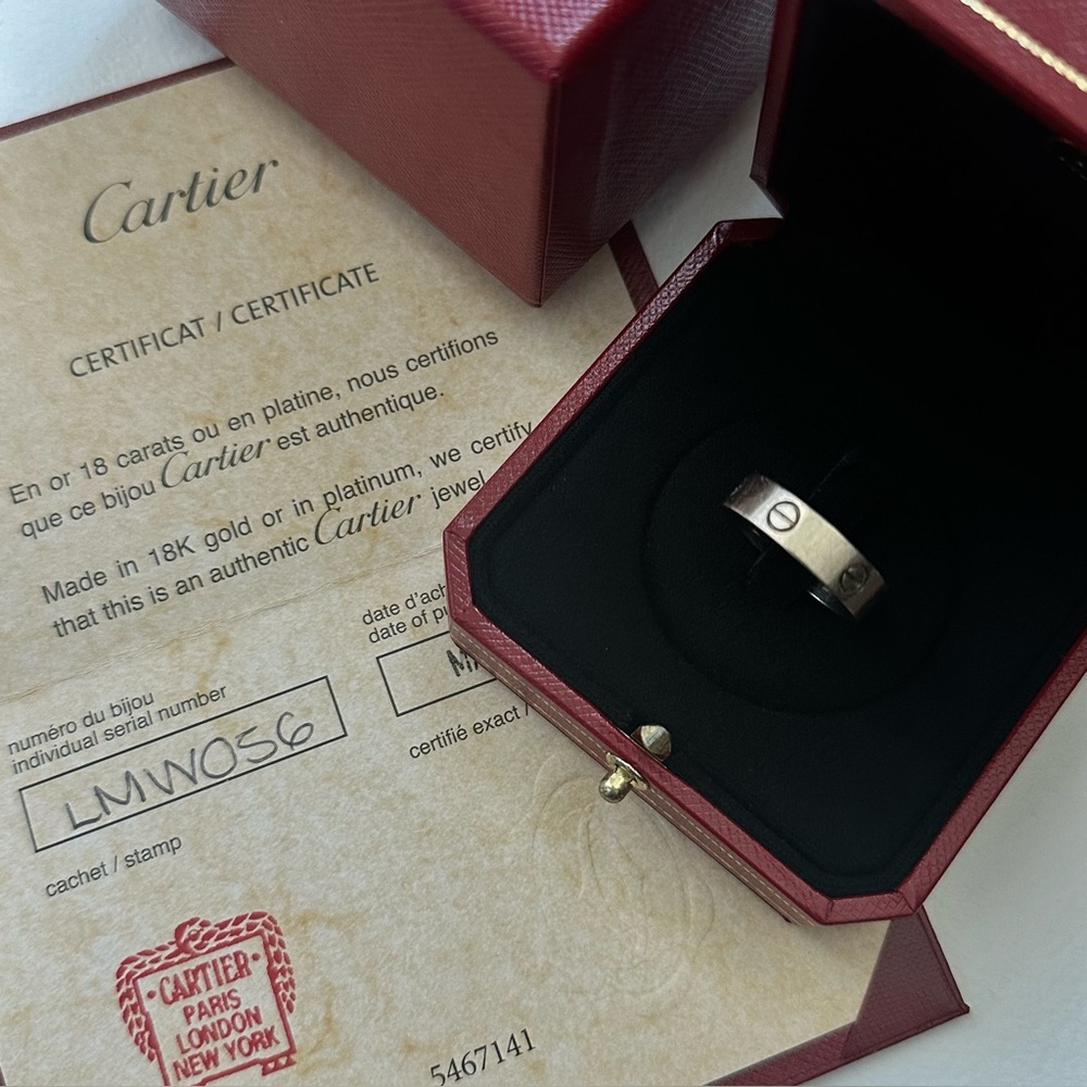 Cartier Love Ring Classic Model 18K White Gold 5.5mm Size 60 / US 9 Box & COA